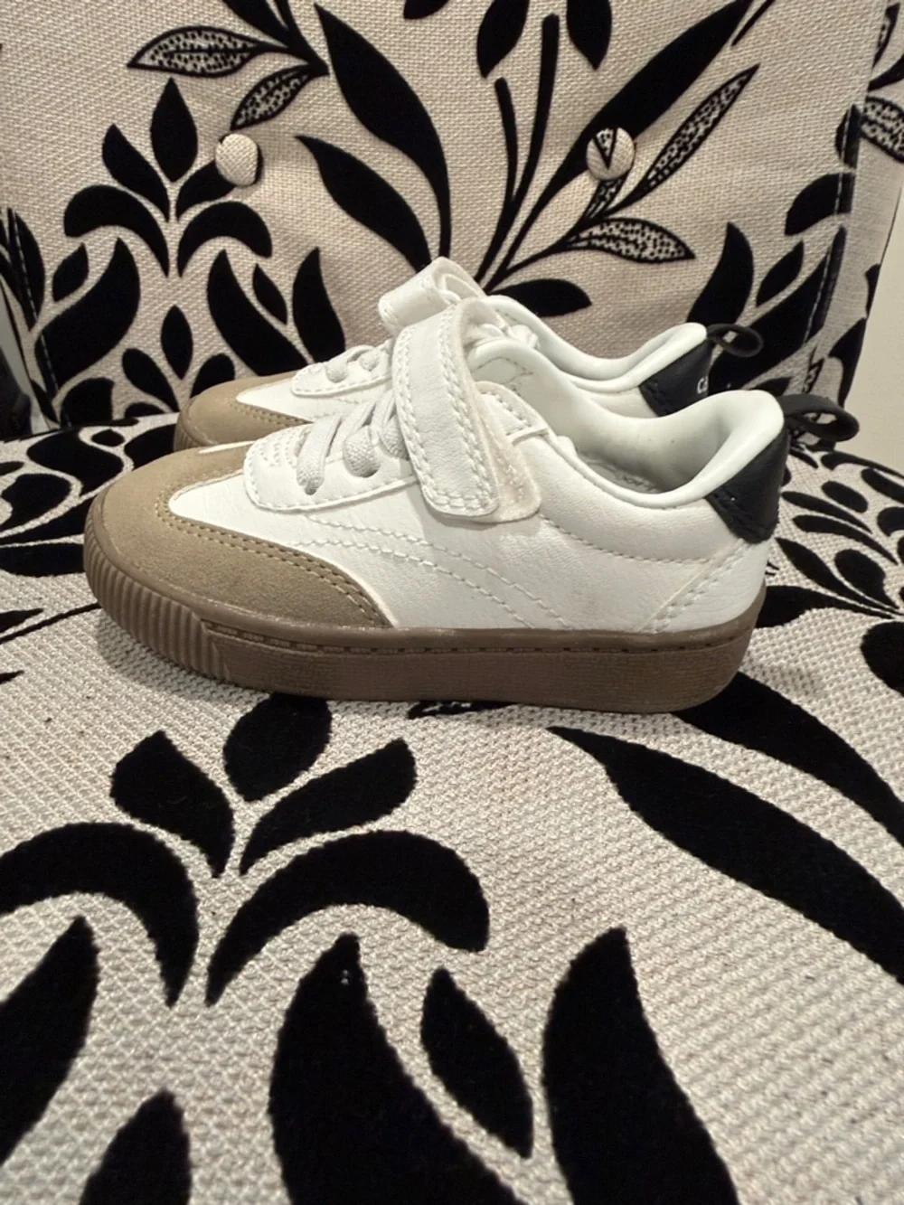 Carter's White and Tan Kids Sneakers with Hook-and-Loop Strap